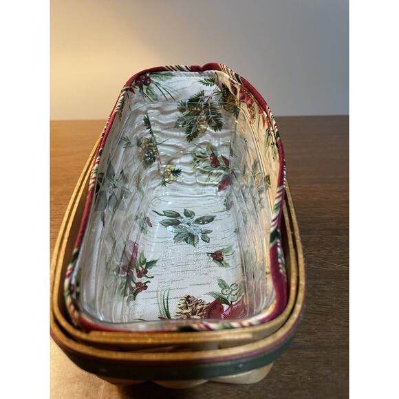 Longaberger 2007 Holiday Helper Sleigh Basket W/ Liner, Bread, Crackers, Fruit - Picture 2 of 8